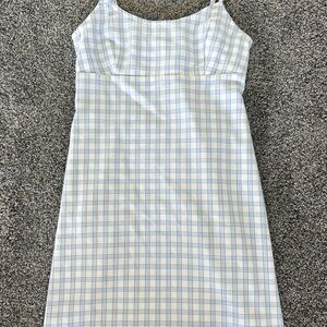 Brandy Melville Blue and White Plaid Midi Dress